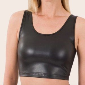 Black Crop Tank Top Faux Leather WM Sz L/XL VEGAN LEATHER CROPPED TANK TOP